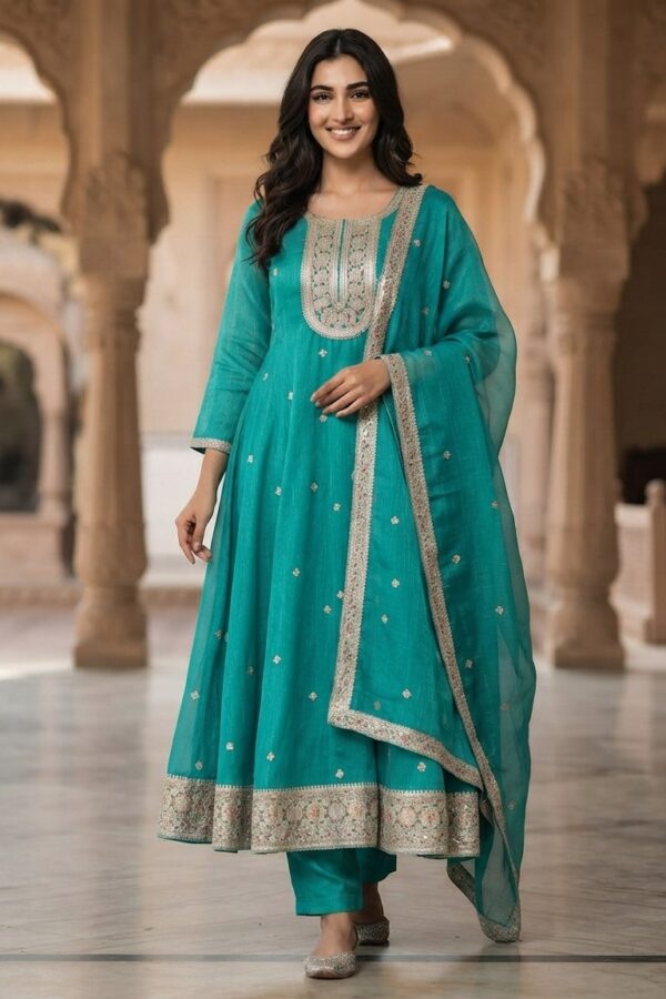 Embroidered Chanderi Silk Suit with Statement Border